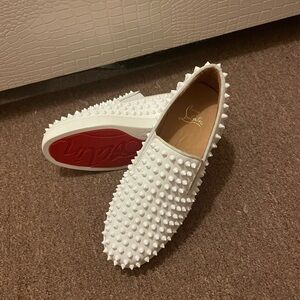 Christian Louboutin Roller Boat Flat Spikes White Slip on Sneakers